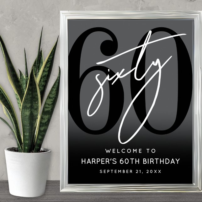 Modern Black 60th Birthday Party Welcome Sign (Modern Black 60th Birthday Party Welcome Sign)