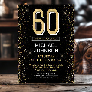 Modern Black 60th Birthday Photo Invitation