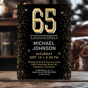 Modern Black 65th Birthday Photo Invitation