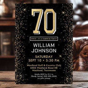 Modern Black 70th Birthday Surprise Party Invitation
