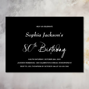 Modern Black 80th Birthday Party Invitation