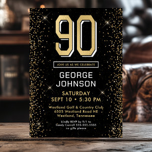Modern Black 90th Birthday Photo  Invitation