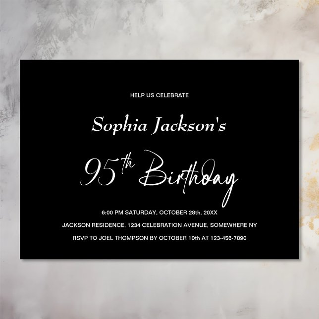 Modern Black 95th Birthday Party Invitation (Creator Uploaded)