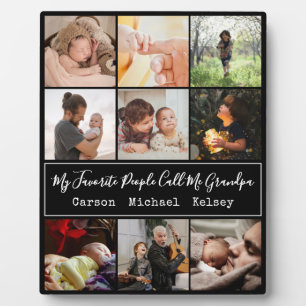 Modern Black 9 Photo Collage for Grandpa Plaque