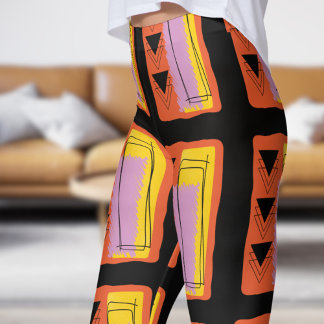 Modern Black Abstract Block Pattern Leggings