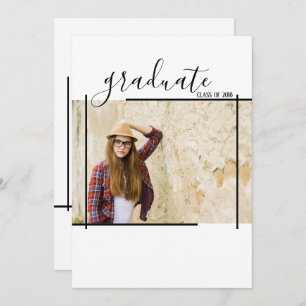 Modern Black Abstract Graduation Photo Invitations