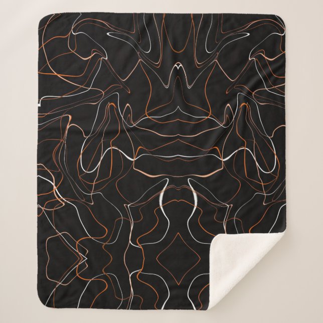 Modern Black Abstract Line Art Fleece Blanket  (Front)
