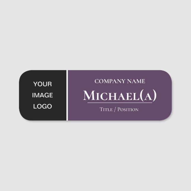 Modern Black Acai Violet Purple Logo Name Tag (Front)