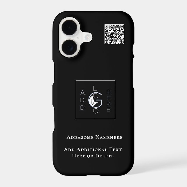 Modern Black Add Your Logo Business Marketing  iPhone Case (Back)
