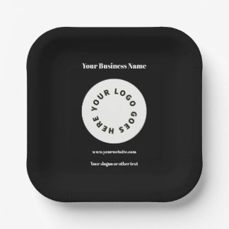 Modern Black Add Your Logo  Paper Plate