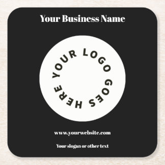 Modern Black Add Your Logo  Square Paper Coaster