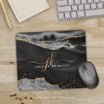 Modern Black Agate Gold Glitter Script Monogram Mouse Pad<br><div class="desc">Modern,  elegant mouse pad with black agate and marble and faux gold glitter accents personalised with chic handwritten script monogram initials and name. Contact the designer via Zazzle Chat or makeitaboutyoustore@gmail.com if you'd like this design modified,  on another product or would like coordinating items.</div>