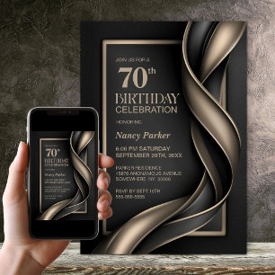 Modern Black and Beige 70th Birthday Party Invitation
