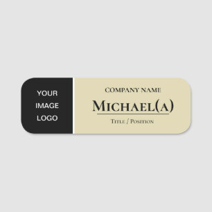 Modern Black And Beige Ecru: Elegant Company LOGO Name Tag