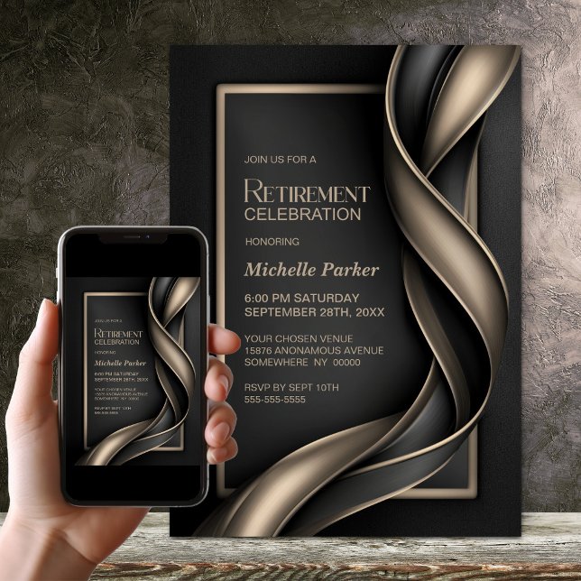 Modern Black and Beige Retirement Party Invitation (Creator Uploaded)