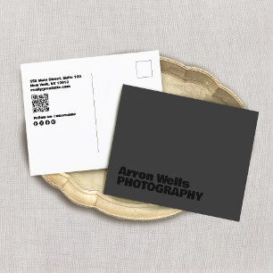 Modern Black and Black Bold Typography QR Code Postcard