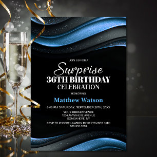 Modern Black and Blue Any Age Surprise Birthday Invitation