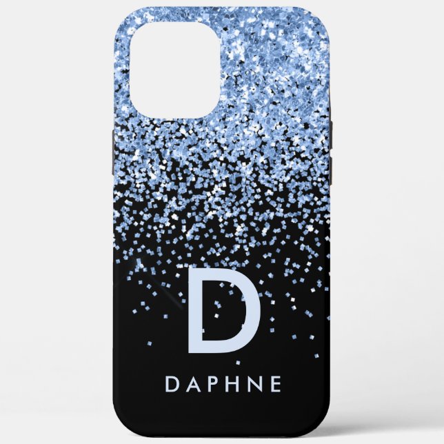Modern black and blue glitter initial monogram Case-Mate iPhone case (Back)