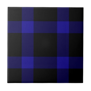 Modern Black and Blue Tartan Plaid Pattern Tile