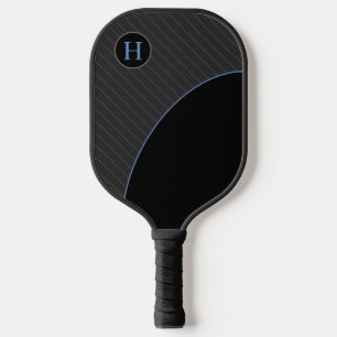 Modern Black and Blue with Striped Monogram Pickleball Paddle