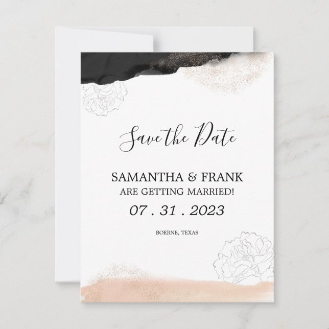 Modern Black and Blush Pink Save the Date (Front)