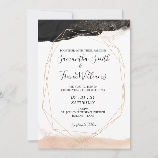 Modern Black and Blush Pink Wedding Invitation (Front)
