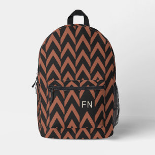 Modern Black and Brown Chevron Monogram Initials Printed Backpack