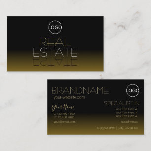Modern Black and Brown Chic Mirror Font with Logo Business Card
