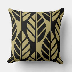 Modern Black and Brown Leaves Pattern Throw Pillow