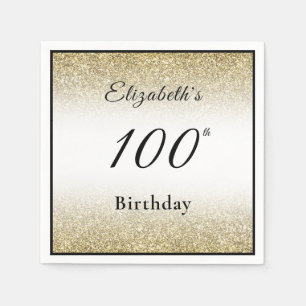 Modern Black and Gold 100th Birthday Party Custom Napkin