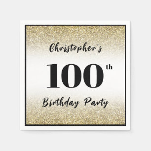 Modern Black and Gold 100th Birthday Party Custom Napkin