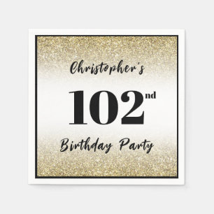 Modern Black and Gold 102nd Birthday Party Custom Napkin