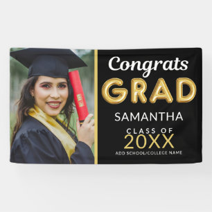 Modern Black And Gold 1 Photo Congrats Grad Banner
