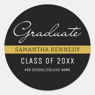 Modern Black and Gold 2025 Graduation   Classic Round Sticker