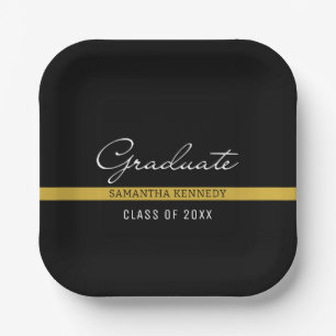 Modern Black and Gold 2025 Graduation Paper Plate