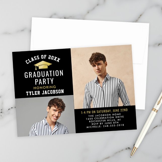 Modern Black and Gold 2025 Photo Graduate Party Invitation (Creator Uploaded)