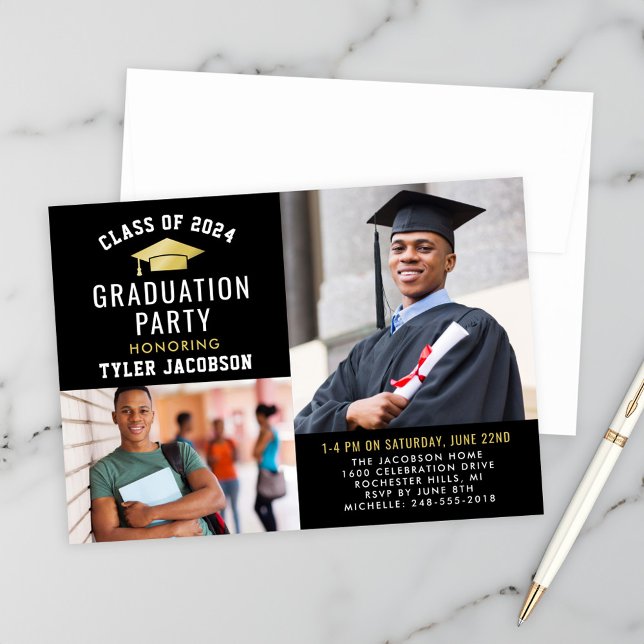 Modern Black and Gold 2025 Photo Graduate Party Invitation (Creator Uploaded)
