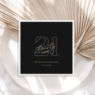 Modern Black and Gold 21st Birthday Party Napkin