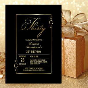 Modern Black and Gold 30th Birthday Party Invitation