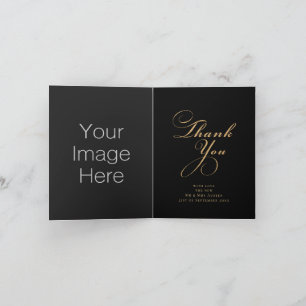 Modern Black and Gold 3 Photo Wedding Thank You Card