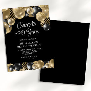 Modern Black and Gold 40th Anniversary Invitation