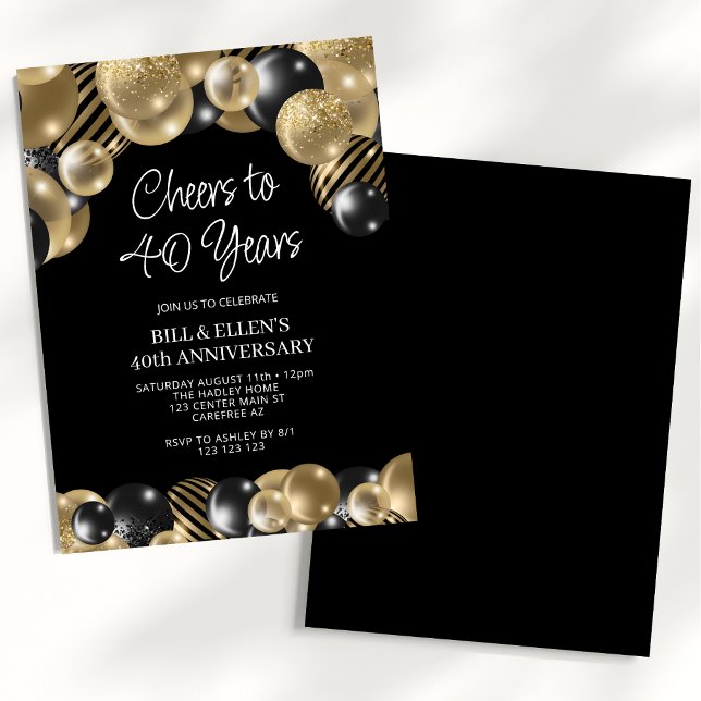 Modern Black and Gold 40th Anniversary Invitation (Creator Uploaded)