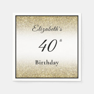 Modern Black and Gold 40th Birthday Party Custom  Napkin