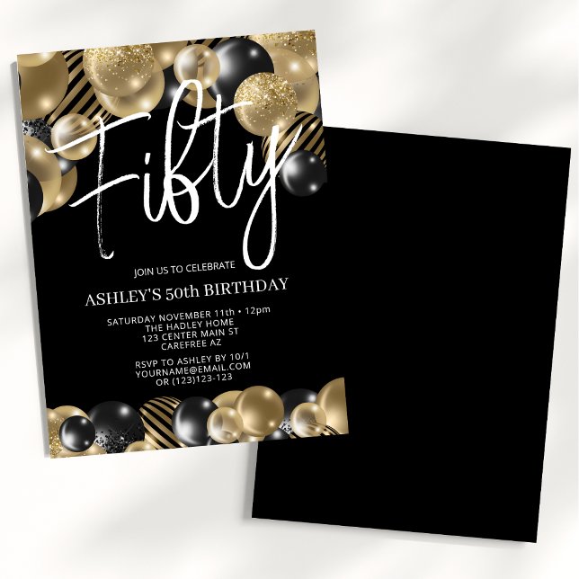 Modern Black and Gold 50th Birthday Invitation (Creator Uploaded)