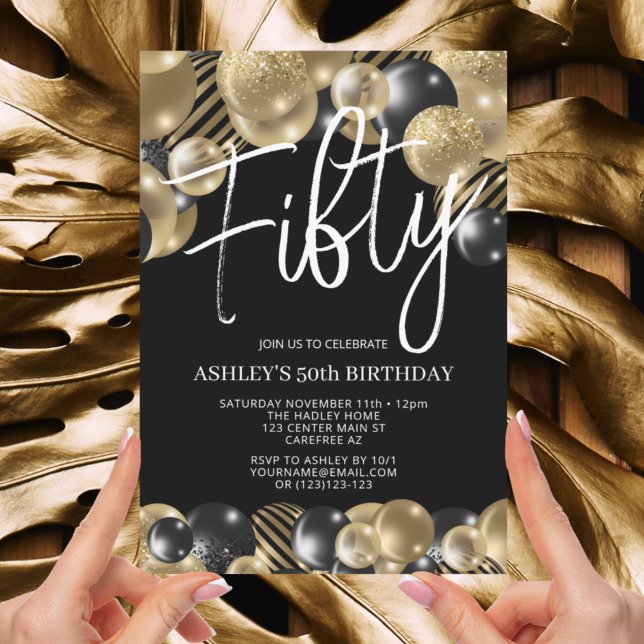 Modern Black and Gold 50th Birthday Invitation (Creator Uploaded)