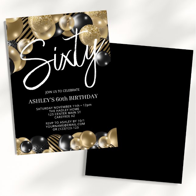 Modern Black and Gold 60th Birthday Invitation (Creator Uploaded)