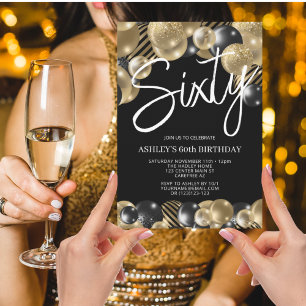 Modern Black and Gold 60th Birthday Invitation