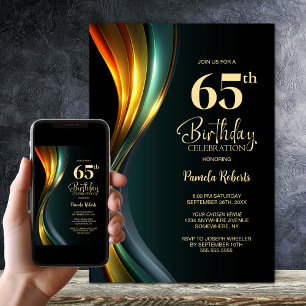 Modern Black and Gold 65th Birthday Party Invitation