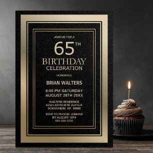 Modern Black and Gold 65th Birthday Party Invitation