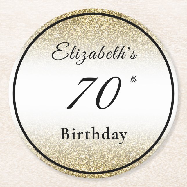 Modern Black and Gold 70th Birthday Party Coaster (Front)